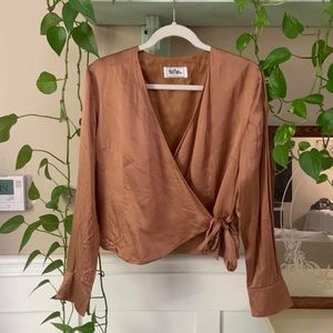 Vintage wrap blouse in luxurious copper silk by Bob Mackie Studio.